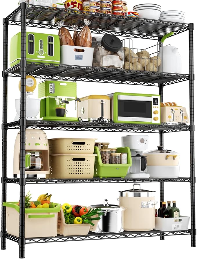 Storage Shelves, 48" L x 20" W x 72" H Heavy Duty Garage Wire Shelving Unit Loads 2000LBS, 5-Tier Adjustable Metal Industrial Utility Shelf Rack for Kitchen, Laundry Room, Basement