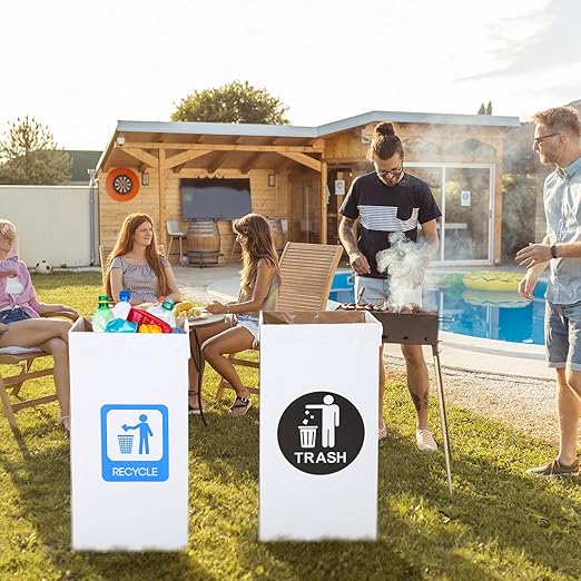 Tioncy 5 Pcs 40 Gallon Corrugated Cardboard Trash Cans Recycling Bins with Trash and Recycle Letters White Disposable Garbage Container Reuseable Garbage Boxes for Party Camping Outdoor Events