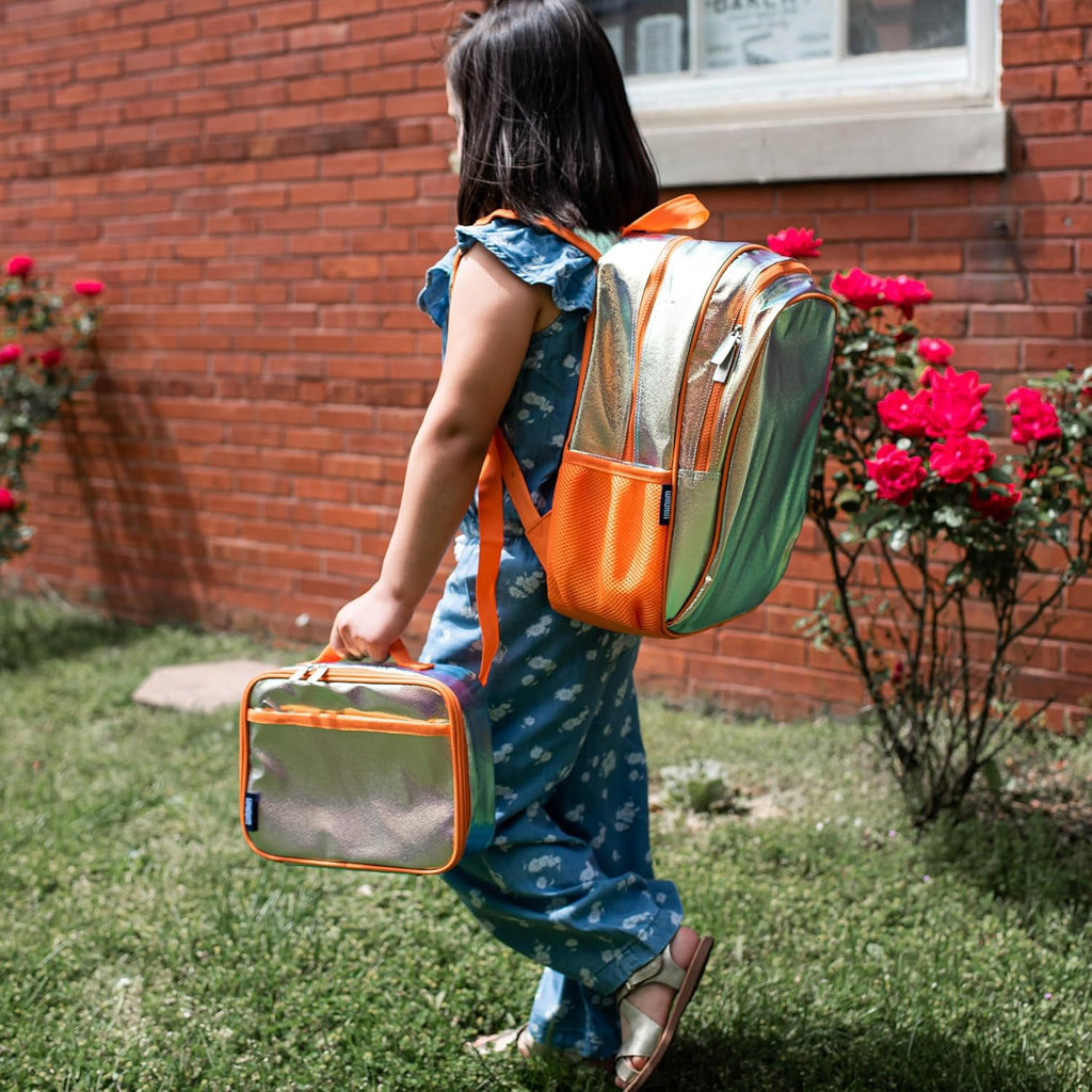 Wildkin Kids Insulated Lunch Box – Durable and Reusable for School & Travel - Orange Shimmer