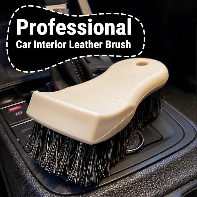 YeewayVeh Long Bristle Horse Hair Brush for Leather, Versatile Leather Cleaning Brush for Car Interior Seat, Carpet, Upholstery, Furniture and Shoes