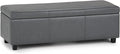 SIMPLIHOME Avalon 48 inch Wide Contemporary Rectangle Storage Ottoman Bench in Stone Grey Vegan Faux Leather, Assembled, For the Living Room, Entryway and Family Room