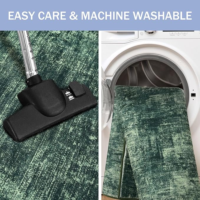 IOHOUZE Small Abstract Area Rug 2x3 Ft Entryway Rugs Washable Door Mat Indoor Entrance, Rubber Backed Throw Rugs, Printed Faux Wool Non Slip Floor Carpet for Foyer Front Door Sink, Dark Green