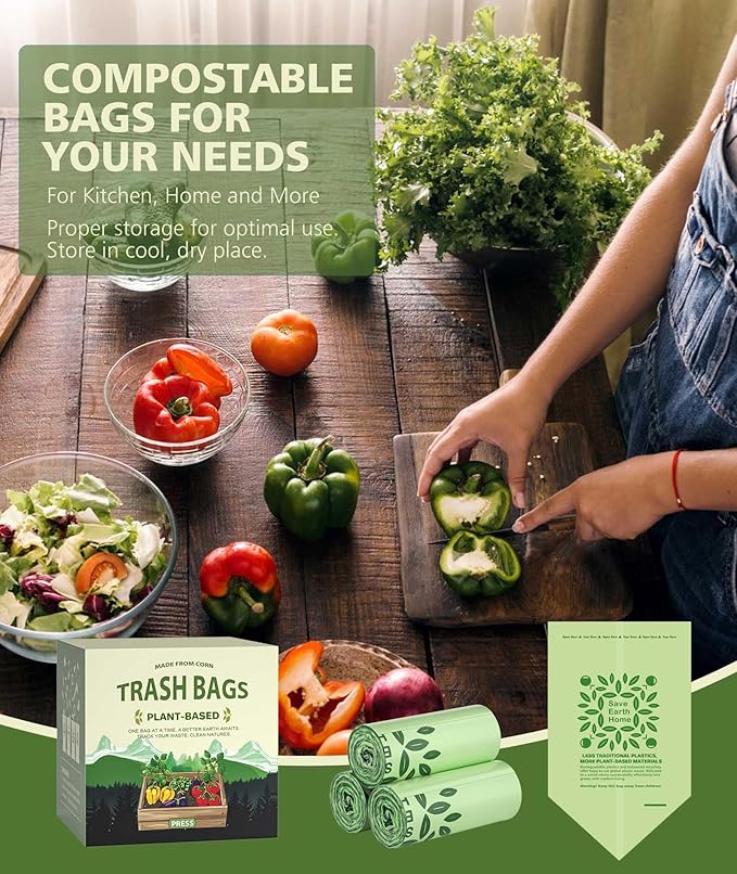 AYOTEE Small Compost Bags 2.6 Gallon Trash Bag, 150 Count Compostable Trash Bags 2.6 Gallon Compost Bag for Countertop Bin 1.3,2,3 Gallon, Small Waste Basket Liners for Bathroom Kitchen Office