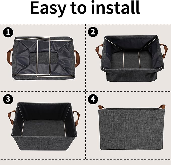 GRANNY SAYS Closet Storage Baskets, Collapsible Fabric Storage Bins with Metal Frame, Clothes Organizer Bins, Extra Large Baskets for Shelves, Dark Gray, 4-Pack