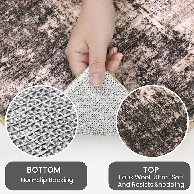 IOHOUZE Abstract Runner Rug 2x8 Ft Washable Runners for Hallways, Non Slip Kitchen Runner Printed Faux Wool Entryway Runner Indoor, Modern Abstract Floor Carpet for Hall Kitchen Bedroom, Brown/Rust
