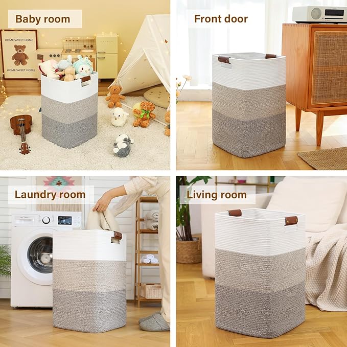 Laundry Hamper 96L Extra Large Laundry Basket, Woven Blanket Basket, Cotton Woven Storage Hamper with Handles for Living Room, Large Baskets for Pillows, Blankets, Clothes-Gradient Yellow