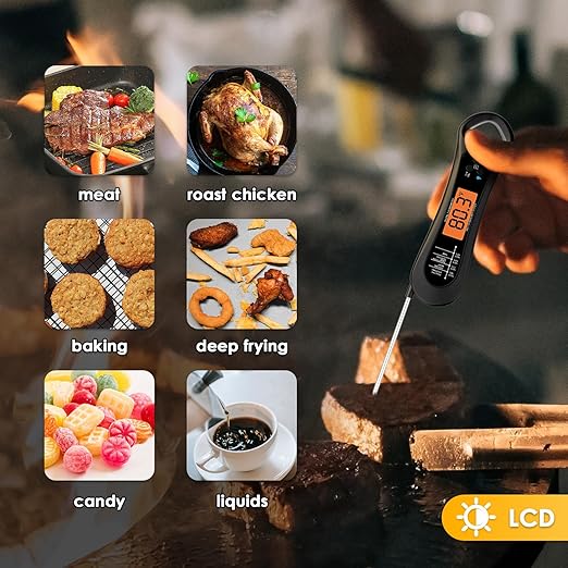 Instant Read Meat Thermometer Digital, Backlight & Calibration Food Thermometer, with Bottle Opener, for Grill and Cooking, Kitchen Gadgets for BBQ, Turkey, Candy, Liquids
