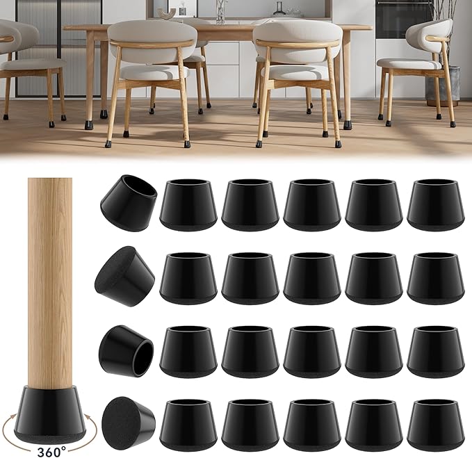 24PCS Upgraded Silicone Chair Leg Floor Protectors for Hardwood Floors, Furniture Sliders for Chair Legs, 360°Felt Pad Bottom Wrapped Thickening Furniture Pads Cap Covers to Scratch and Reduce Noise