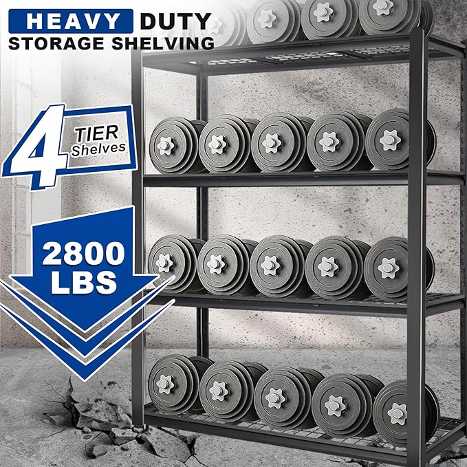 BILT HARD 46" W x 24" D x 72" H Heavy Duty Garage Shelving, 4-Tier Industrial Metal Shelving Units with Adjustable Shelf, Steel Utility Shelves for Warehouse, Garage