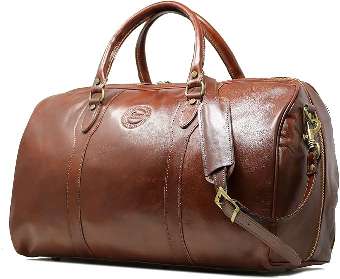 Cenzo Duffle Vecchio Brown Italian Leather Weekender Travel Duffle Bag for Men