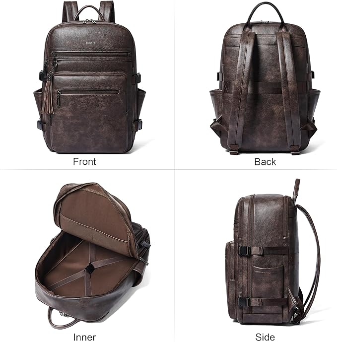 Shrrie Laptop Backpack for Women,Vegan Leather Backpack Work Computer Backpacks fits 16" Laptop,Water Resistant Teacher Nurse Casual Daypack for Weekender Camping Travel,Two-toned Coffee