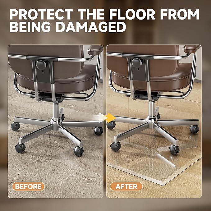 [Tempered Glass] 47“ x 40” Beveled Edge Glass Chair Mat with Polished Edge Clear Office Chair Mat, Glides Smoothly, Suitable for Carpet or Hardwood Floors