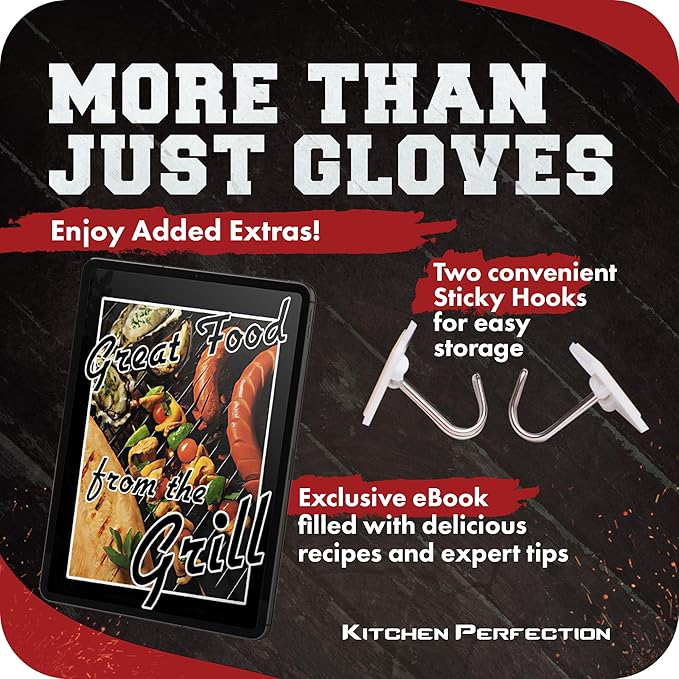 KITCHEN PERFECTION XL Silicone Smoker Oven Gloves for Women -Extreme Heat Resistant BBQ Gloves -Handle Hot Food Right on Your Grill Fryer&Pit|Waterproof Grilling Cooking Mitts|Superior Set+3 Bonuses