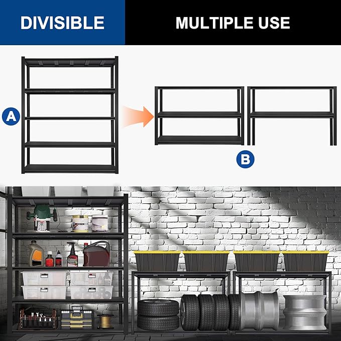 BILT HARD 3500LBS 48" W x 24" D x 72" H Garage Shelving, 5-Shelf Industrial Storage Shelves Heavy Duty, Metal Shelving Units with Adjustable Shelf, Steel Utility Shelves, 2 Pack