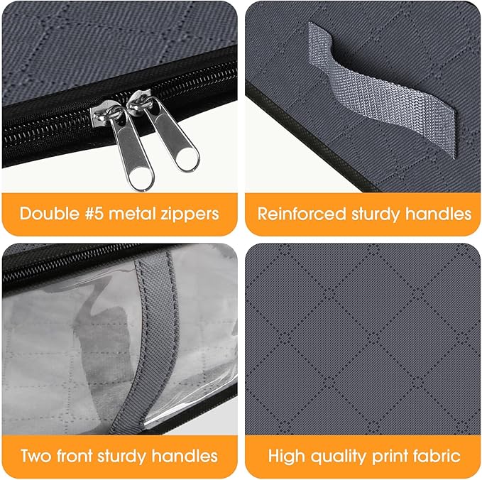StorageRight Under Bed Storage Bins, 10-Pack 40L Foldable Fabric Storage Bags with Transparent Window, Breathable Organizer for Clothes/Blanket/Comforter/Quilt, Grey
