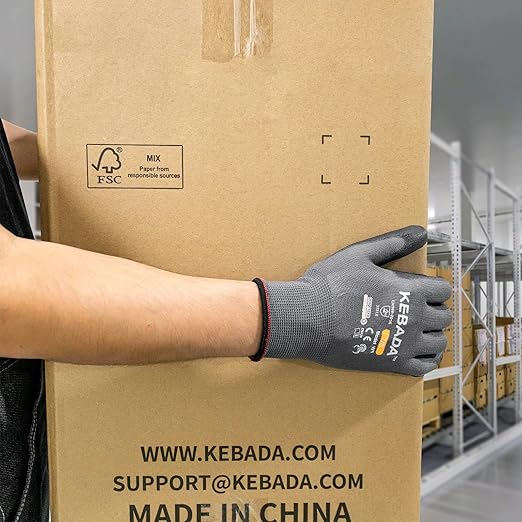 Kebada W1 Work Gloves for Men and Women, PU Coated Safety Gloves with Grip, Touchscreen, Ideal for Warehouse Package Handling, Construction, Gardening, 12 Pairs Gray Small