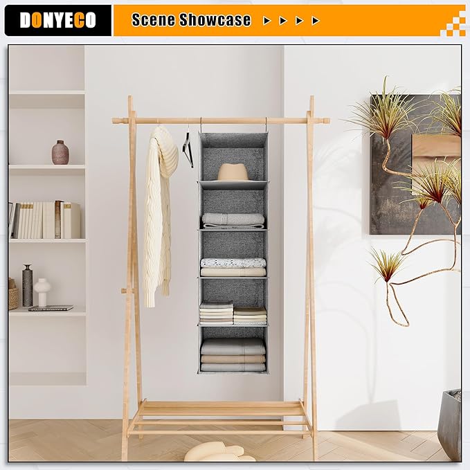 5-Shelf Hanging Storage Closet Organizer, Linen Rv Storage and Organization for Wardrobe, Inside, Camper Accessories, Nursery, Baby Room