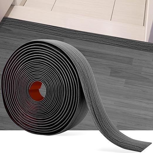 20Ft Floor Transition Strip Self Adhesive Vinyl Cover Floor Strip Flat Divider Transition Strip Wood Grain Design for Laminate Floor Gaps and Doorway Transitions (20Ft x 2 Inch, Gray)
