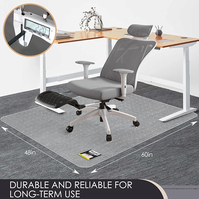 Kuyal Office Chair Mat for Carpet, 2 Pack 48x 60 Clear Heavy Duty Computer Chair Mat, Under Desk Protector Carpeted Floors Mat, Easy Chair Movement,Ship Flat