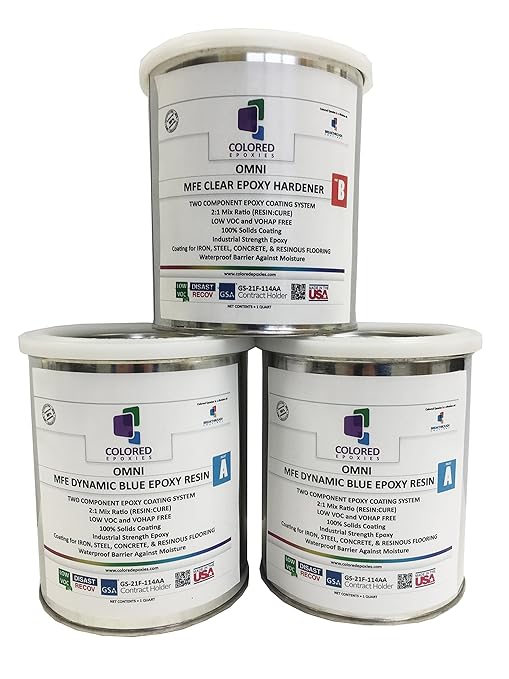 Coloredepoxies DB0001 Light Blue Epoxy Resin Coating Made with Beautiful and Vibrant Pigments, 100% solids, For Garage Floors, Basements, Concrete and Plywood. 3 Quart Kit
