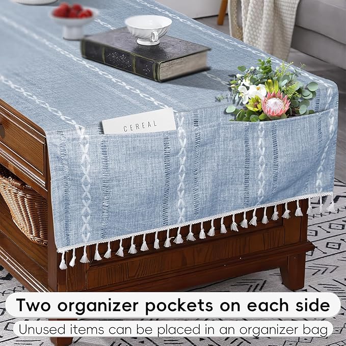 Coffee Table Cloth, Coffee Table Cover with Pockets and Tassel,Grey Jacquard for Living Room Small Rectangle Tablecloths Washer Dryer Fridge Top Dust Cover,Easy Care Machine Washable