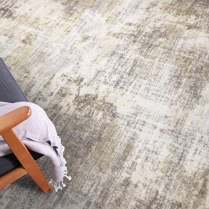 IOHOUZE Abstract Area Rug 3x5 Ft Washable Rugs for Entryway Indoor, Non Slip Kitchen Rug Printed Faux Wool Throw Rugs, Indoor Door Mat for Door Entrance Foyer Living Room, Beige Brown