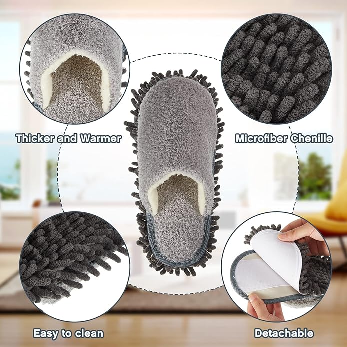 Jecery 2 Pair Microfiber Slippers Floor Cleaning Chenille Mop Slippers Base Board Cleaner Household Cleaning Tools for Wood Floor Dust Dirt Tool Supplies