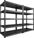 REIBII 72" H Garage Shelving Load 2500 LBS, Heavy Duty Storage Shelves, 5-Tier Adjustable Garage Shelves for Warehouse, Basement, 72" H x36 W x18 D, Black, 2 Pack