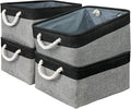 TcaFmac Storage Basket for Organizing - Large 4 Pack Canvas Decorative Storage Bins Baskets for Shelves with Ropes, Foldable Storage Cubes for Closet Cloth Toy Linen(Black & Grey 16x12x8 inch)