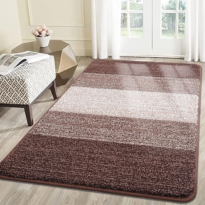 Kitinjoy Indoor Outdoor Door Mat, 59x36 Non-Slip Absorbent Dirt Trapper, Low-Profile Washable Inside Entrance Front Floor Mat, Sturdy Soft Entry Doormats for Entryway, Brown