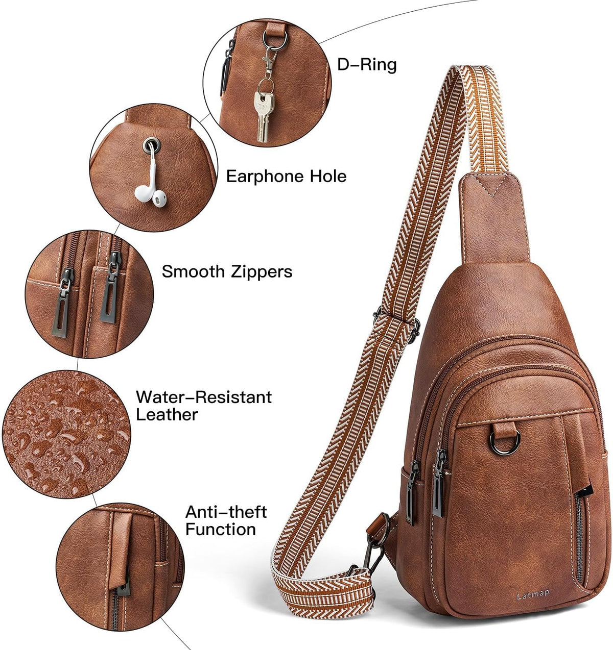 7L Sling Bag for Women Men Leather Small Sling Backpack Daypack Anti Theft Fanny Pack Crossbody Purse Travel