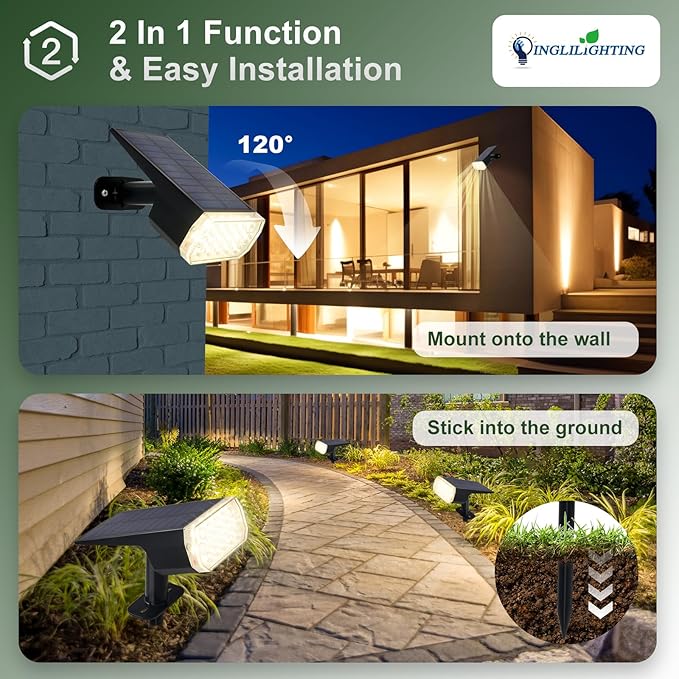 DINGLILIGHTING Waterproof Solar Lights Outdoor: IP65 Led Spot Light Decorations