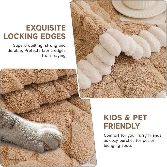 OTOB All Season Couch Cover for Dogs Washable, Non Slip Fuzzy Plush Pet Couch Covers Kids Pet Friendly, Geometric Jacquard Modern Soft Loveseat Sofa Slipcovers Protectors (Coffee, 27.6"x59.1")