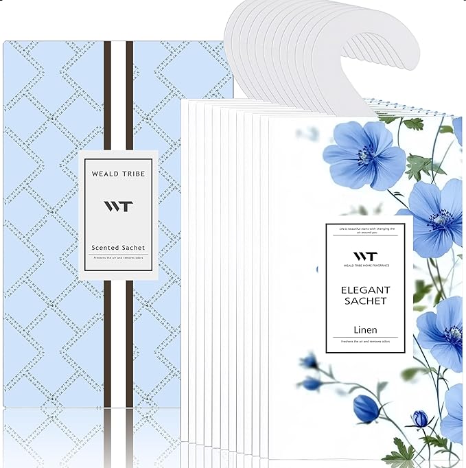 WEALD TRIBE 12 Packs Large-Bag Fresh Linen Scented Sachets for Closet and Drawer Deodorizer Home Fragrance | Air Freshener Long Lasting Large Sachets Bags Hanging
