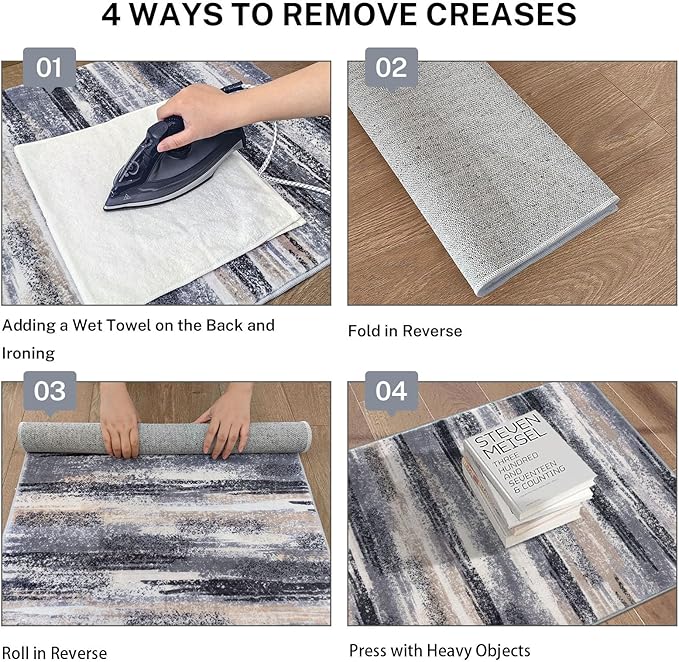 Modern Abstract Small Area Rug Indoor 3x5 Washable Rug Non-Slip Soft Entryway Rug Grey Black Multi Kitchen Mats Thin Print Faux Wool Floor Carpet Throw Rugs for Entrance Bedroom Home Decor