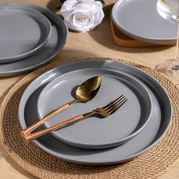 AmorArc Ceramic Dinnerware Sets for 8, 24 Pieces Handpainted Plates and Bowls Set with Rustic Terracotta Underside, Scratch Resistant Stoneware Dishes Set, Dishwasher & Microwave Safe