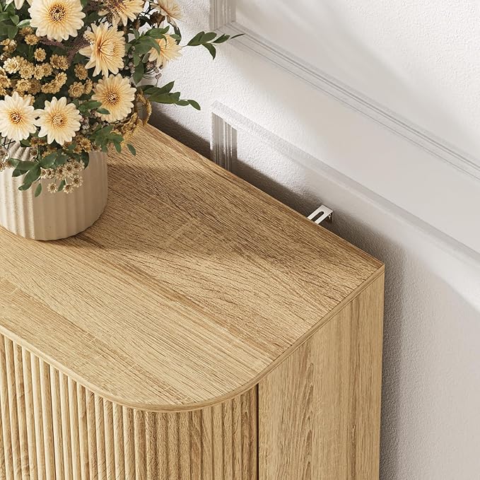 63" Tambour Dresser for Bedroom with 3 Drawers, Modern Chest of Drawers with Sliding Doors & 8 Shelves, Fluted Dresser Storage Organizer for Bedroom, Closet, Living Room(Natural)