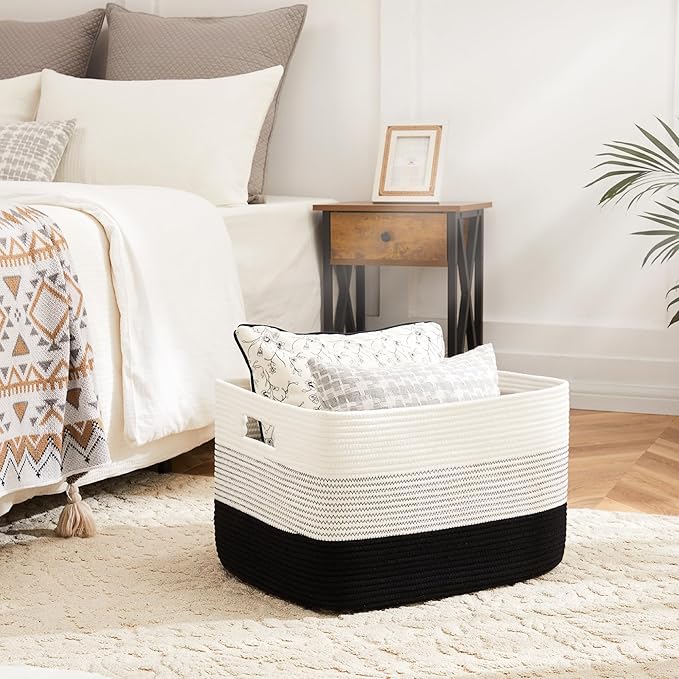 Blanket Basket,Rectangle Woven Baskets for Storage,65L Laundry Basket for Decorative Nursery Blanket,Toys,Dirty Clothes and Magazine in Shelves,Baby Room,and Living Room