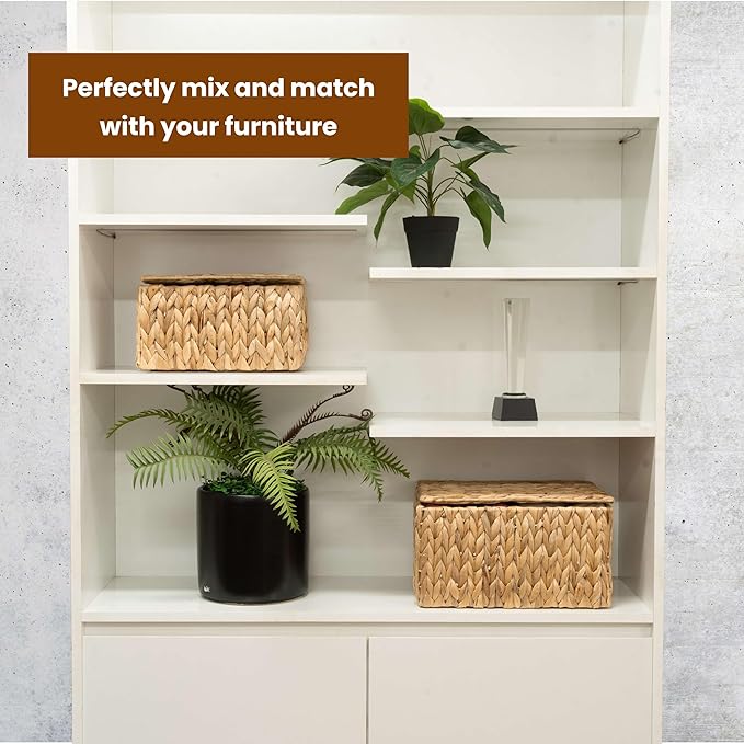 Wicker Storage Baskets with Lid, Set 2 Basket With Lid Decorative Storage Rectangle Wicker Storage Basket With Lid Large Rattan Storage Box Hyacinth Baskets