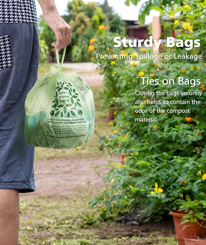 1.6 Gal Small Compost Bags for Countertop Bin with Handle Tie, AYOTEE Composting Bags for Kitchen Compost Bins,100 Pack, 1.2-1.6 Gallon Compost Bin Bag, Small Trash Bag, Odor Control