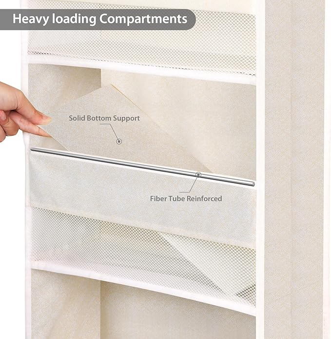 Univivi 5-Shelf Over Door Hanging Organizer Fabric Door Storage with 4 Large Pockets and 3 Small PVC Pockets Wall Mount Hanging Storage Organizers for Baby Nursery (Beige Pattern)