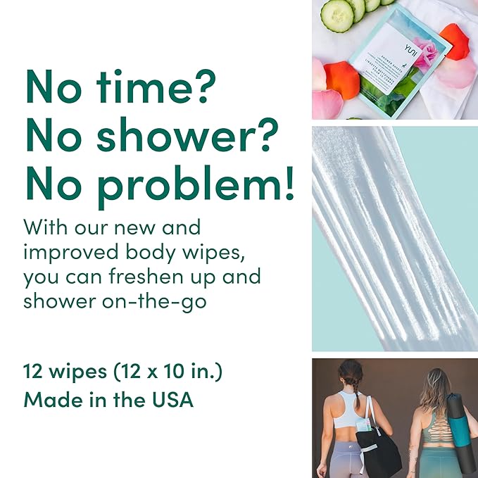 YUNI Beauty Large Body Wipes - Rose Cucumber, 30 Count - Moist Showerless Wipes, Cleanse & Deodorize, On-the-Go Waterless Body Cleanser, Individually Wrapped for Camping, Travel & Gym