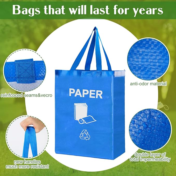 4 Pcs Recycling Bin Bags Separate Recycle Bin Waterproof Waste Baskets Recyclable Waste Trash Sorting Organizer for Home Office Kitchen, Battery, Can, Paper, Plastic and Glass