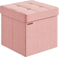 Folding Storage Ottoman, Velvet Storage Bench, Footrest, Footstool, for Living Room, Bedroom and Office,15 x 15 x 15 Inches, 300 kg Load Capacity,Jelly Pink,UASND04P