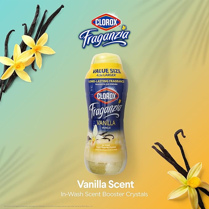 Clorox Fraganzia Laundry Scent Booster Crystals in Vanilla Scent - Scented In-Wash Freshener Beads for Fresh, Clean, Great Smelling Clothes and Linens, 70 Oz