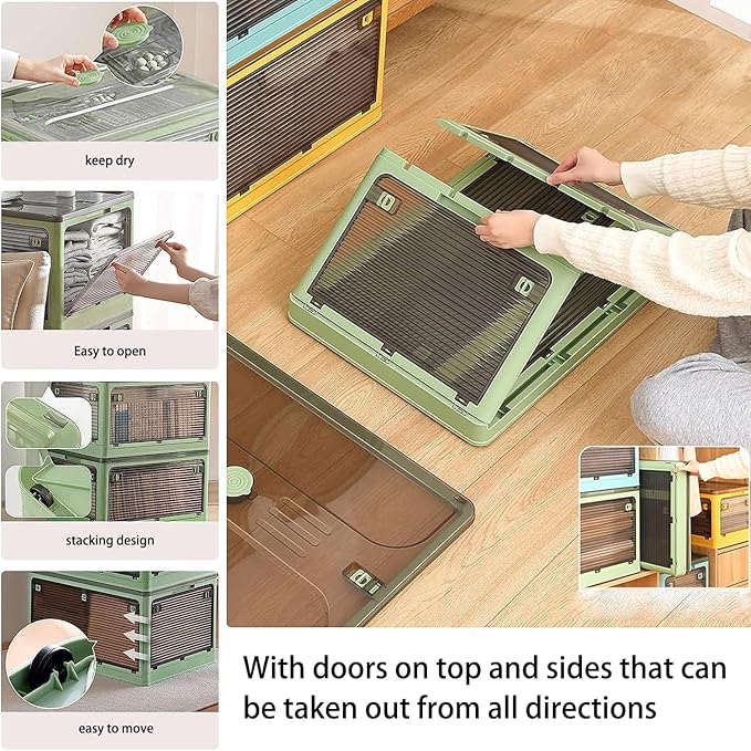 Plastic Trunk Organizer,Closet Organizers and Storage,7 Gal Collapsible Storage Bins,Dorm Room Essentials,2 Pack Dorm Storage Bins with Lids and Doors,Stackable Closet Organizer