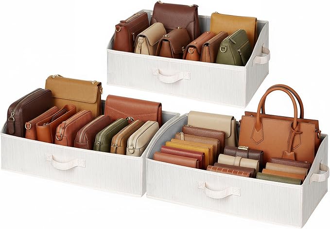 StorageWorks Closet Storage Bins, Trapezoid Organizer Box for Shelves, Fabric Clothes Bin, Foldable Organizing Baskets with Handles, Large, Mixing of Beige, White & Ivory, 3-Pack