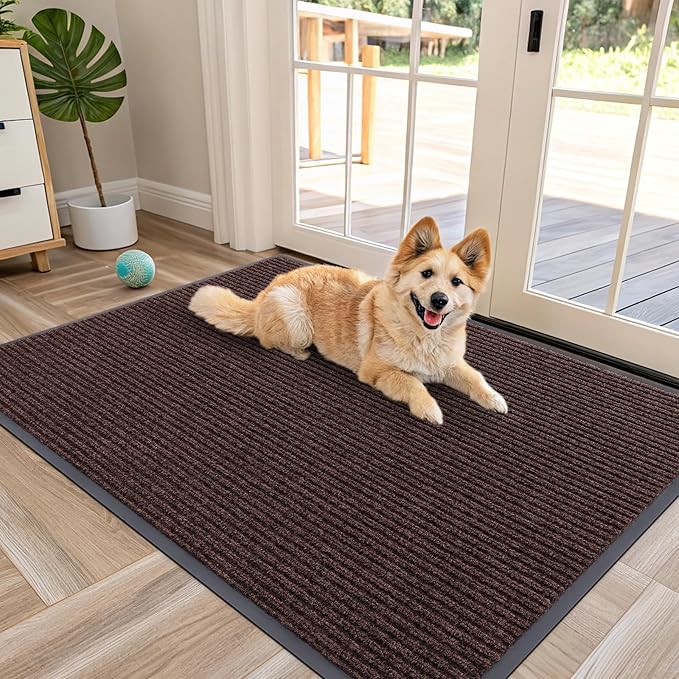 OLANLY Front Door Mat Indoor Outdoor Entrance, Waterproof Heavy Duty Doormat, Fade Resistant, Low Profile, Easy Clean Patio Porch Welcome Floor Mats for Entry, 47x32, Brown
