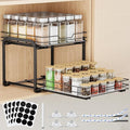 Spice Rack Organizer for Cabinet, 2 Tier Pull Out Spice Rack – Heavy Duty Metal Spice Organization for Cabinet, 50-Jar Capacity, Height Adjustable Cabinet Organizer (11.5W" X 10.5"D X 9"H, Black)