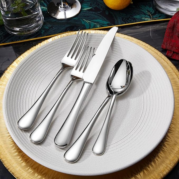 KEAWELL Premium Verona 20-Piece Silverware Set for 4, Heavy Duty – 18/10 Stainless Steel, Brilliant Mirror Finish, Smooth Edges, Dishwasher Safe (20, Silver)